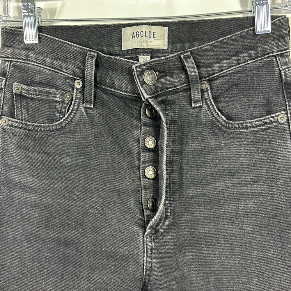 Agolde Nico High-Rise Skinny Jeans Button Fly Virtue Black | Size 24 - Picture 5 of 8